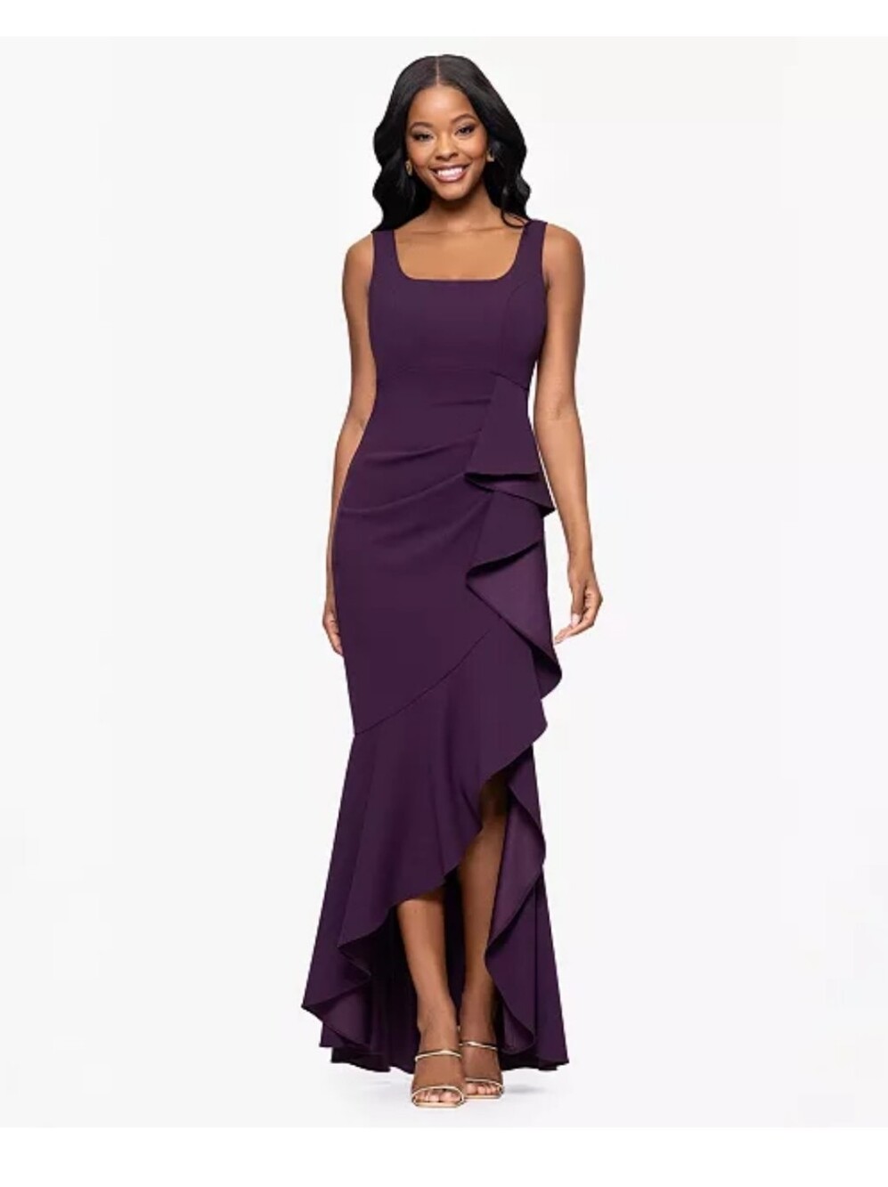 Betsy & Adam NWT Plum Ruffle High Low Formal Evening Dress Plus Size 14W $269